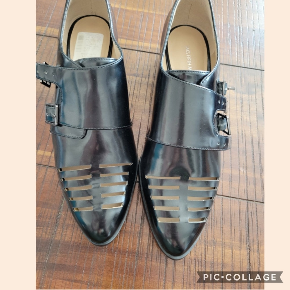 Sax Fifth Avenue loafers cutout black patent leath